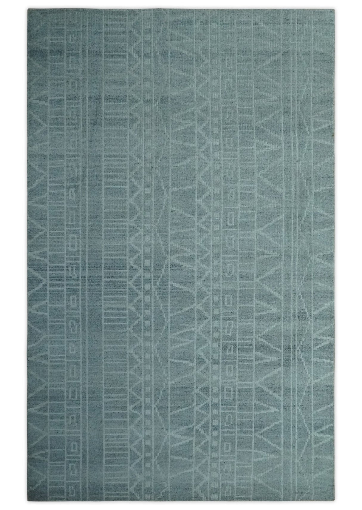 Gray and Silver 5x8 Stripes Design Hand Knotted wool and Art Silk Area Rug