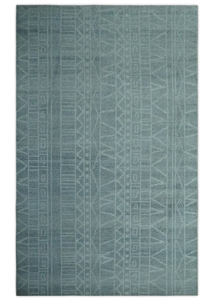 Gray and Silver 5x8 Stripes Design Hand Knotted wool and Art Silk Area Rug