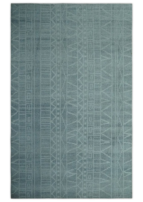 Gray and Silver 5x8 Stripes Design Hand Knotted wool and Art Silk Area Rug