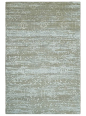 Gray and Silver Ikat Design 6x9 Hand knotted Wool and Viscose Area Rug