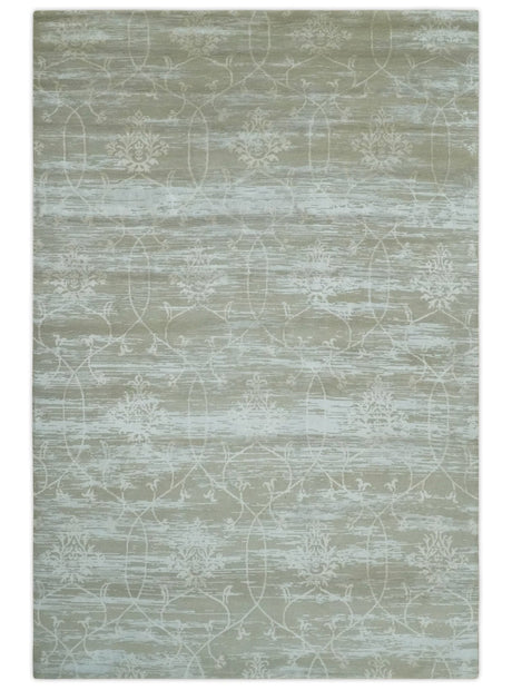Gray and Silver Ikat Design 6x9 Hand knotted Wool and Viscose Area Rug