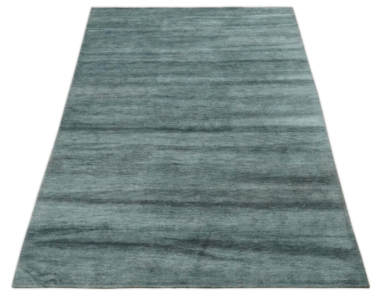 Gray and Silver Modern Abstract Hand Knotted 6x9 Wool and Viscose Area Rug