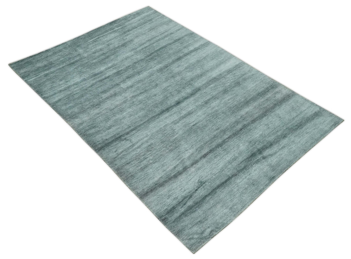 Gray and Silver Modern Abstract Hand Knotted 6x9 Wool and Viscose Area Rug