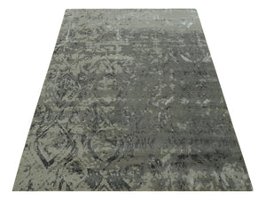 Gray and Silver Modern Abstract Hand knotted 6x9 Wool and Art Silk Area Rug