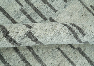 Gray and Taupe Hand Knotted Modern Stripes Deign 5x8 wool area rug
