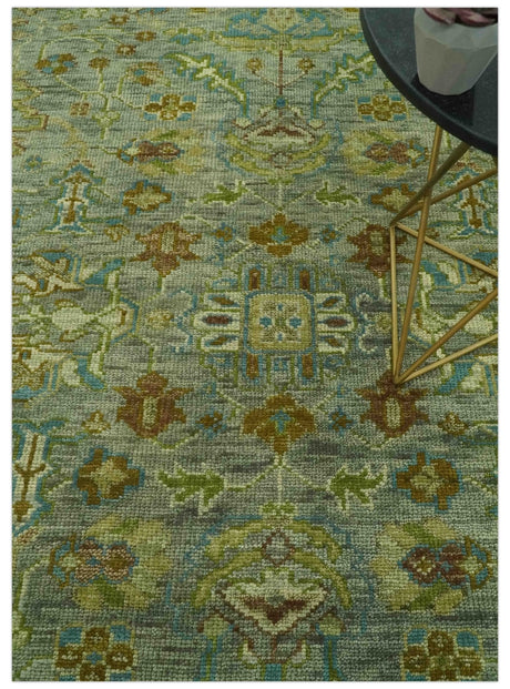 Green 8x10 Hand Knotted Antique Design Traditional Oriental Oushak wool area rug