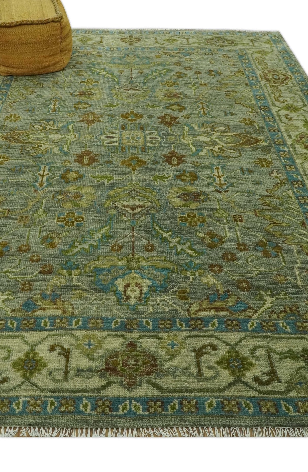 Green 8x10 Hand Knotted Antique Design Traditional Oriental Oushak wool area rug
