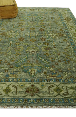 Green 8x10 Hand Knotted Antique Design Traditional Oriental Oushak wool area rug