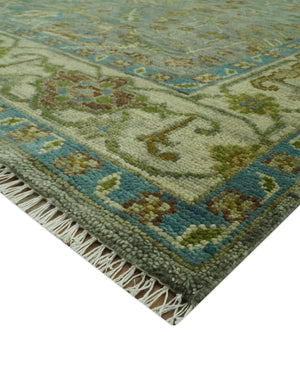Green 8x10 Hand Knotted Antique Design Traditional Oriental Oushak wool area rug