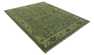 Green 8x10 Hand Knotted Antique Design Traditional Oriental Oushak wool area rug