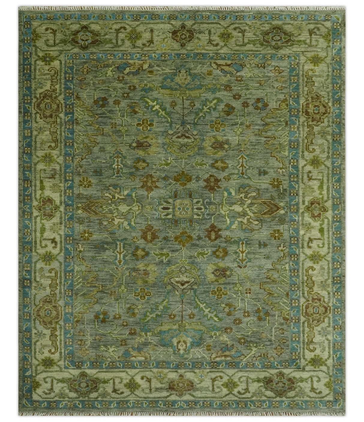 Green 8x10 Hand Knotted Antique Design Traditional Oriental Oushak wool area rug