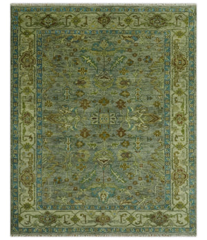 Green 8x10 Hand Knotted Antique Design Traditional Oriental Oushak wool area rug
