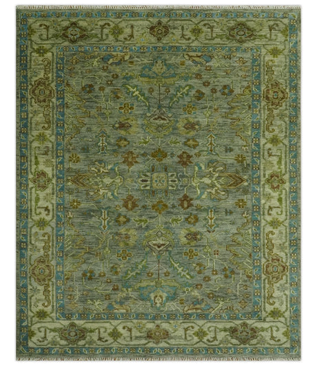 Green 8x10 Hand Knotted Antique Design Traditional Oriental Oushak wool area rug