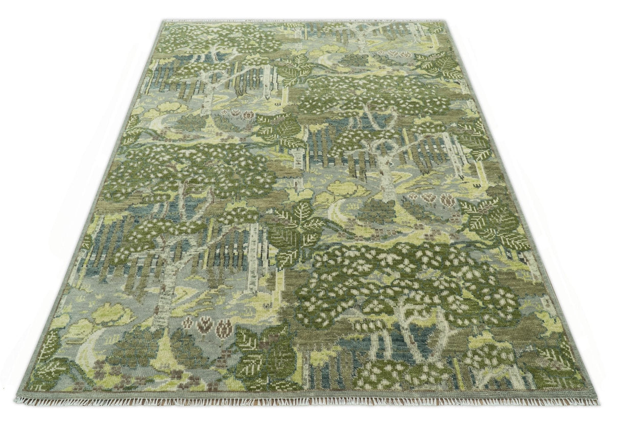 Green And Gray Nature Jungle Hand Knotted Custom Made wool area rug