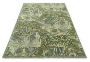 Green And Gray Nature Jungle Hand Knotted Custom Made wool area rug