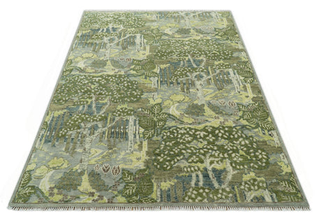 Green And Gray Nature Jungle Hand Knotted Custom Made wool area rug