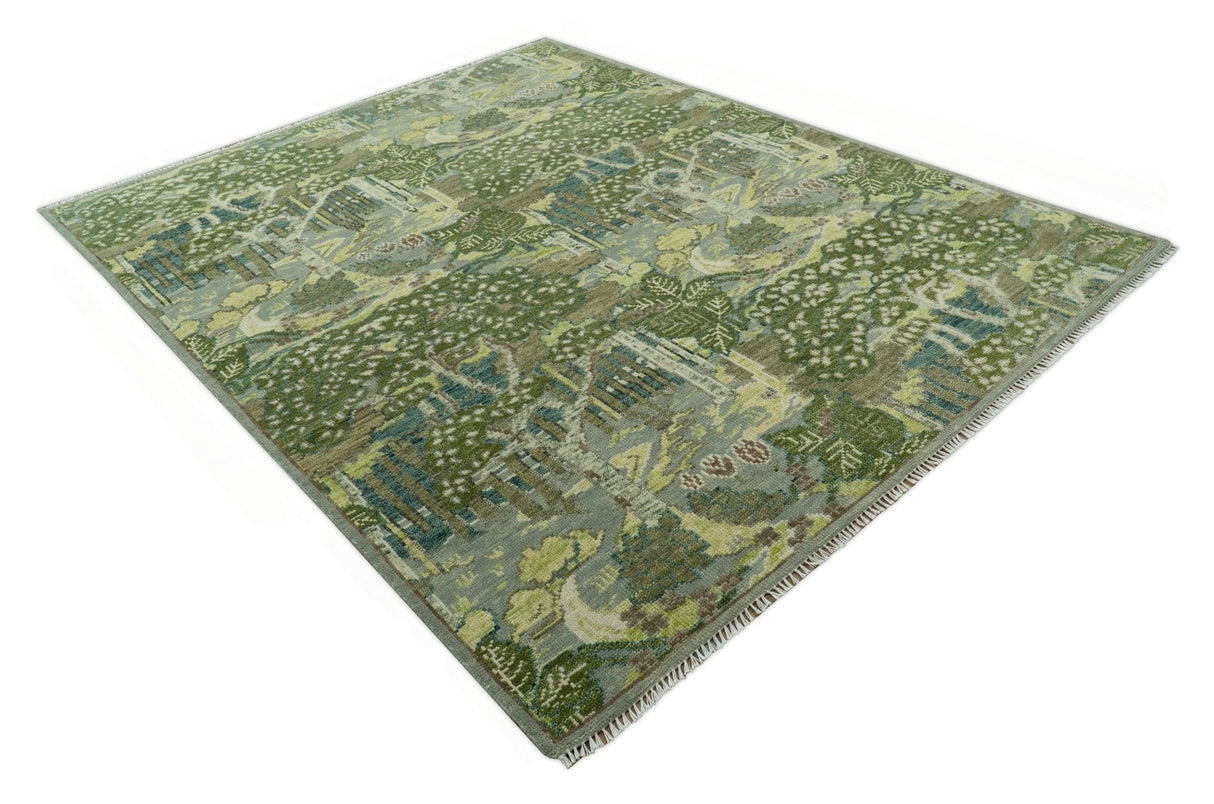Green And Gray Nature Jungle Hand Knotted Custom Made wool area rug