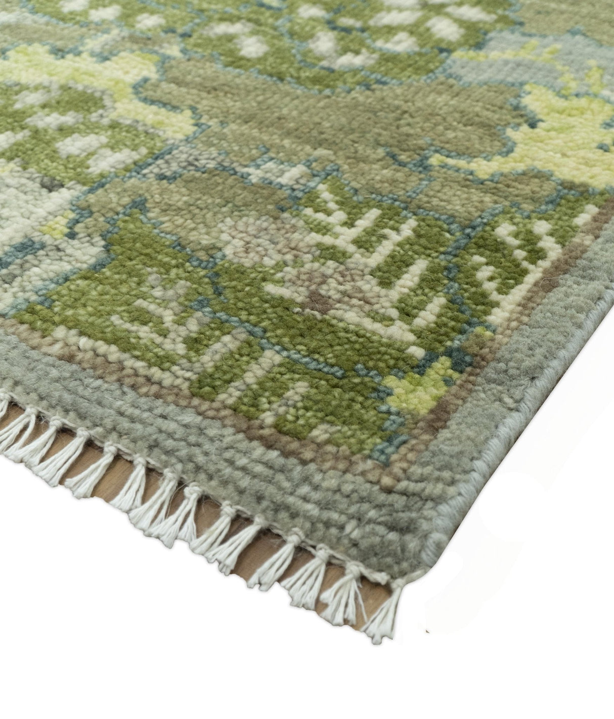Green And Gray Nature Jungle Hand Knotted Custom Made wool area rug