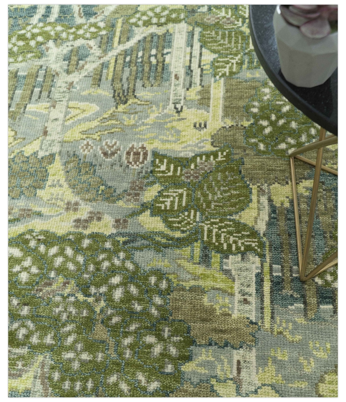 Green And Gray Nature Jungle Hand Knotted Custom Made wool area rug