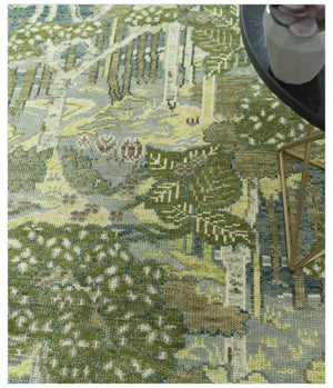 Green And Gray Nature Jungle Hand Knotted Custom Made wool area rug