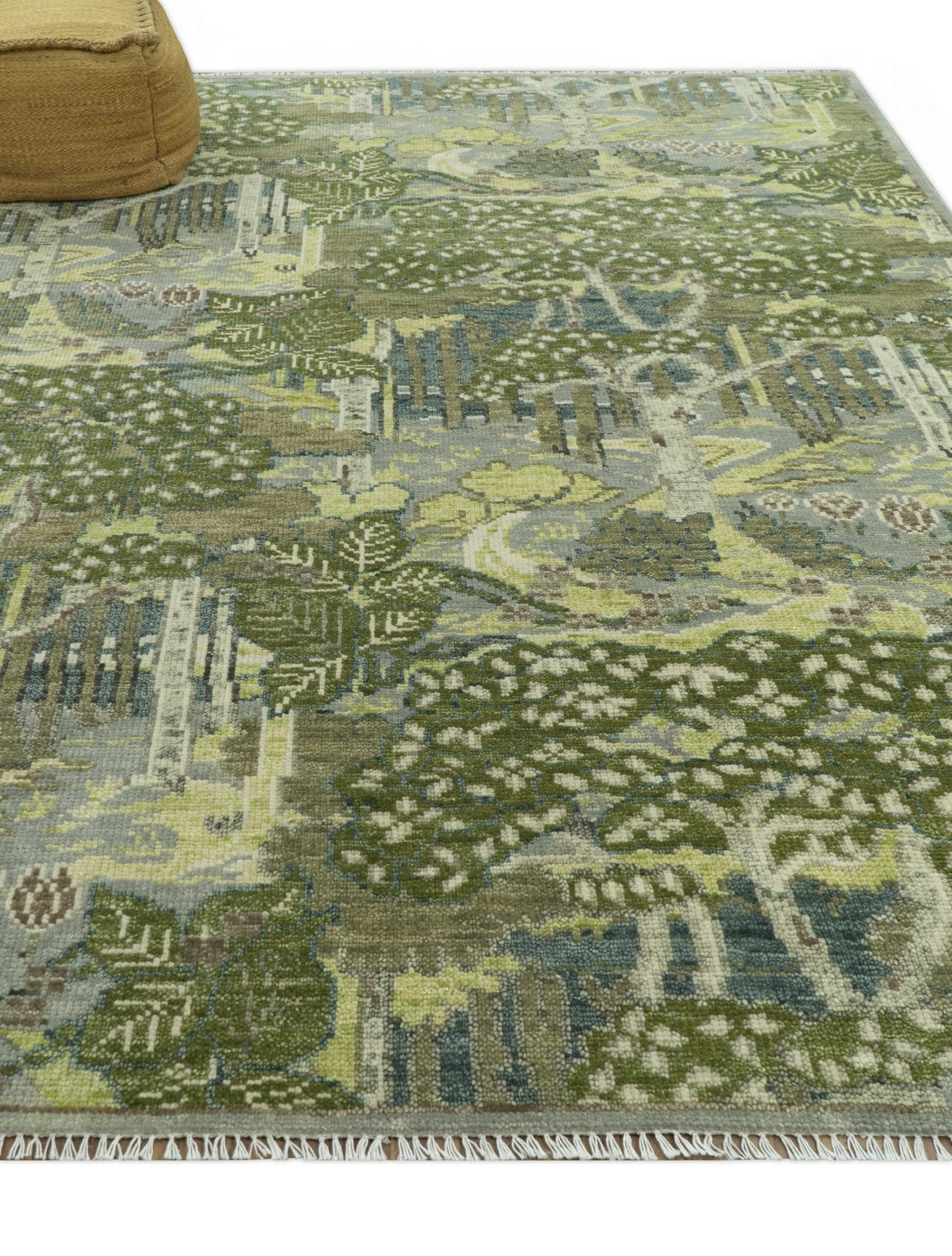 Green And Gray Nature Jungle Hand Knotted Custom Made wool area rug