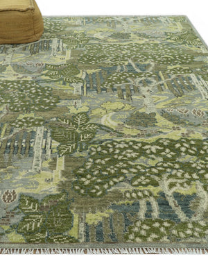 Green And Gray Nature Jungle Hand Knotted Custom Made wool area rug