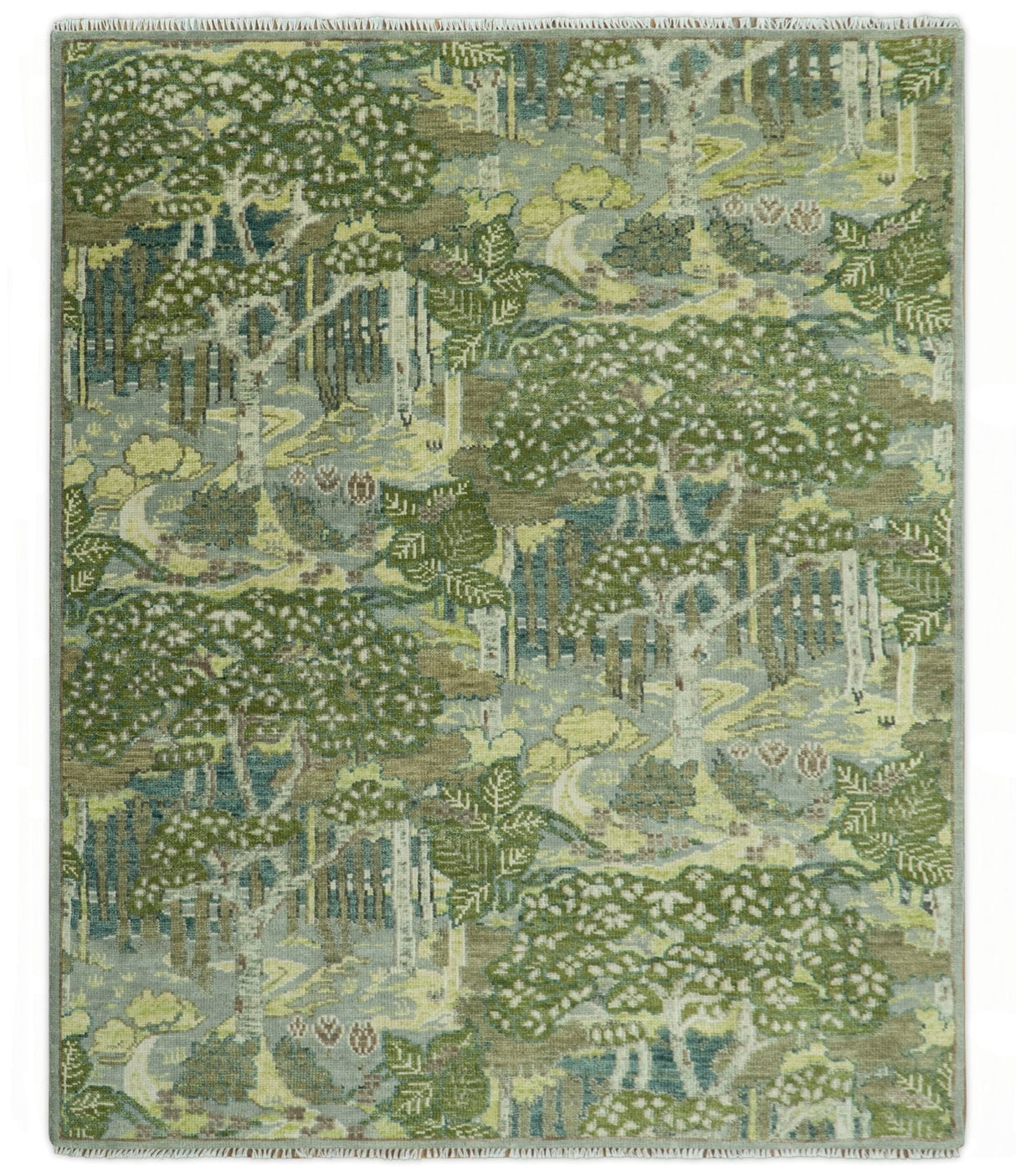 Green And Gray Nature Jungle Hand Knotted Custom Made wool area rug