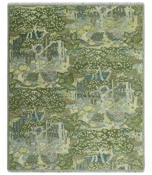 Green And Gray Nature Jungle Hand Knotted Custom Made wool area rug