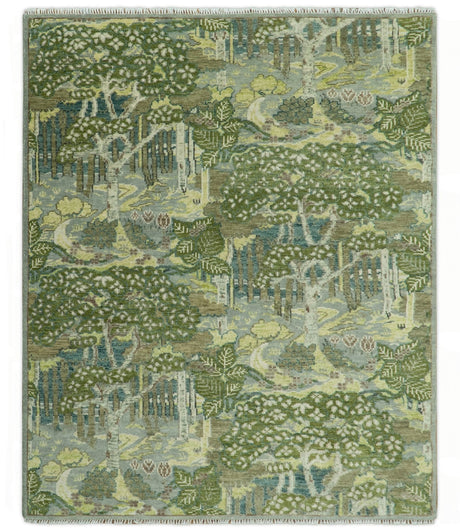 Green And Gray Nature Jungle Hand Knotted Custom Made wool area rug