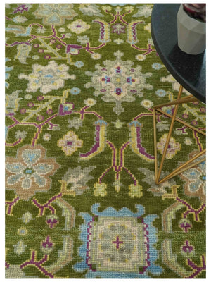 Green, Beige and Purple 8x10 Hand Knotted Traditional Oushak wool area rug
