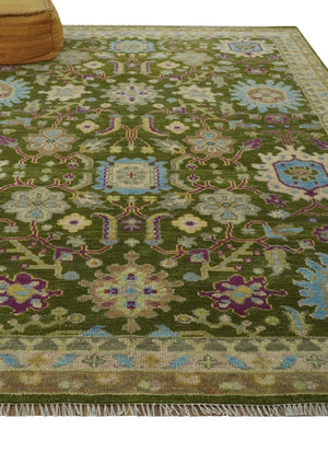 Green, Beige and Purple 8x10 Hand Knotted Traditional Oushak wool area rug