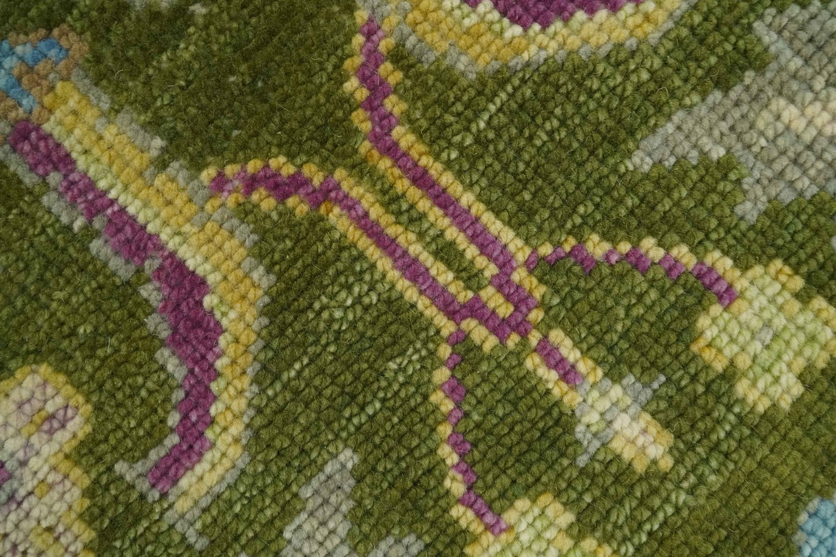 Green, Beige and Purple 8x10 Hand Knotted Traditional Oushak wool area rug