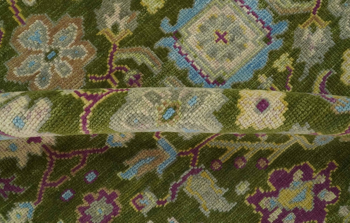 Green, Beige and Purple 8x10 Hand Knotted Traditional Oushak wool area rug