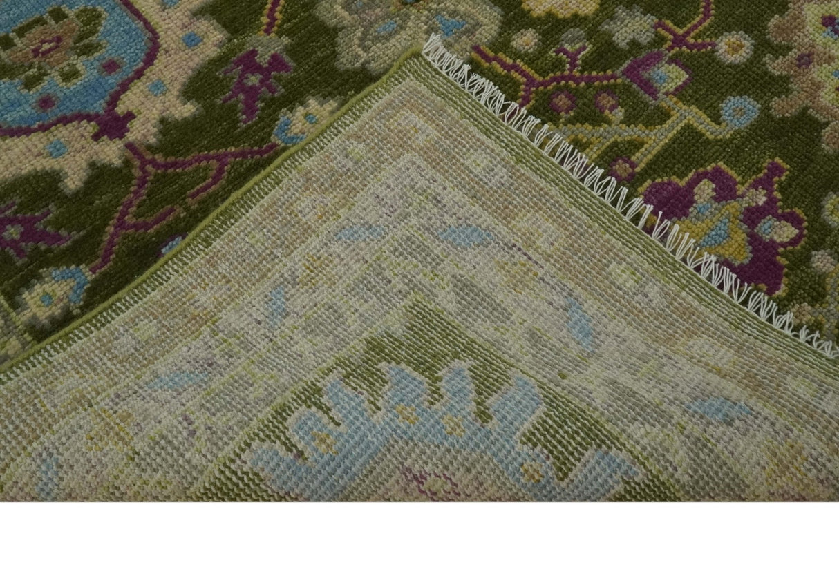 Green, Beige and Purple 8x10 Hand Knotted Traditional Oushak wool area rug