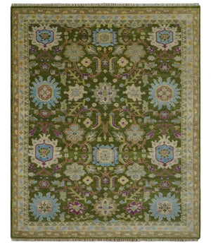 Green, Beige and Purple 8x10 Hand Knotted Traditional Oushak wool area rug