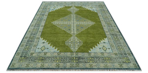 Green, Blue and Gray Hand Knotted Traditional Heriz 8x10 wool area rug