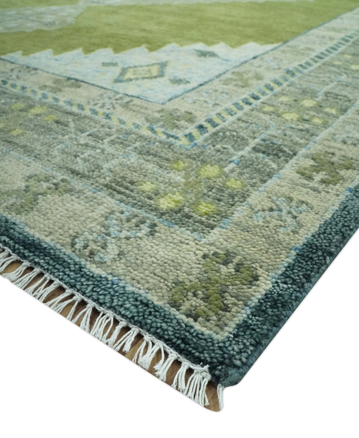 Green, Blue and Gray Hand Knotted Traditional Heriz 8x10 wool area rug