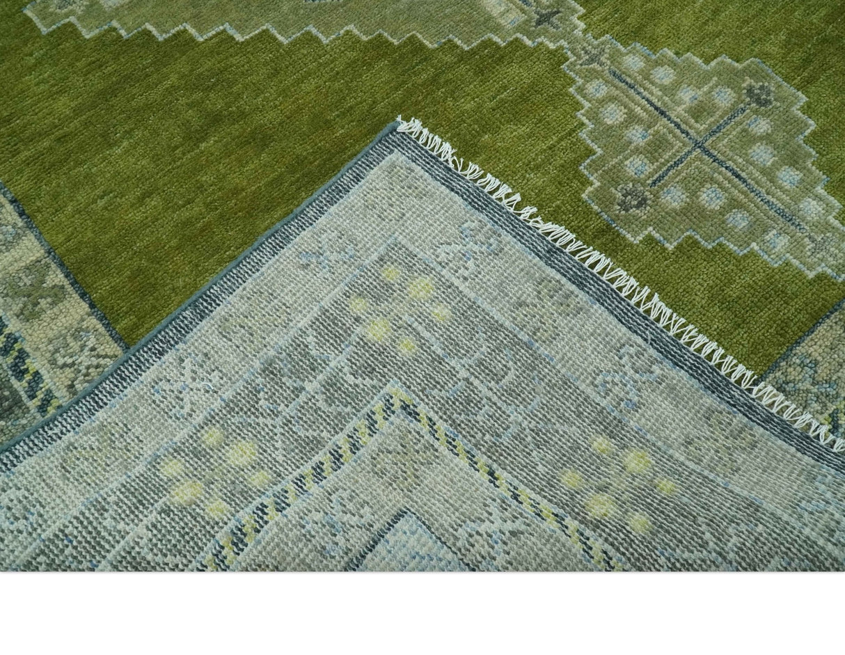 Green, Blue and Gray Hand Knotted Traditional Heriz 8x10 wool area rug