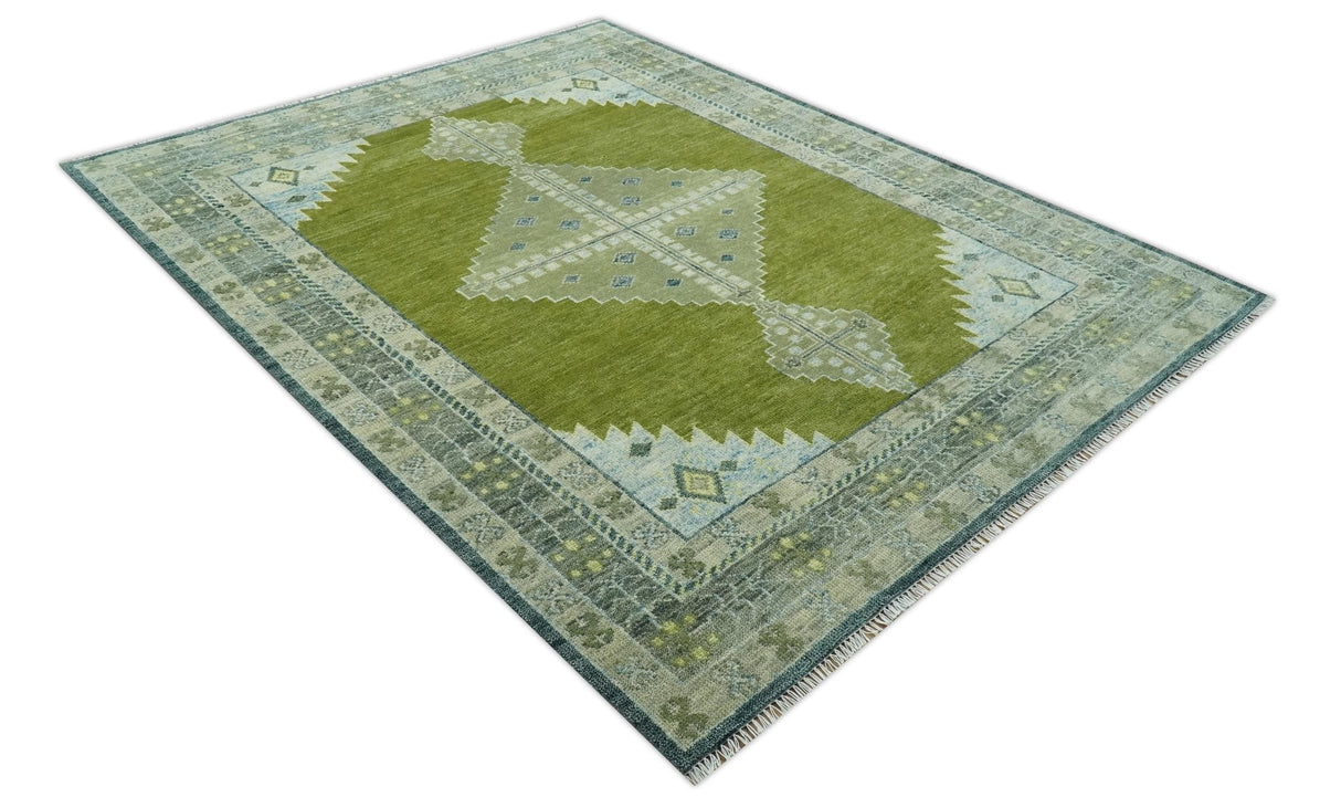 Green, Blue and Gray Hand Knotted Traditional Heriz 8x10 wool area rug