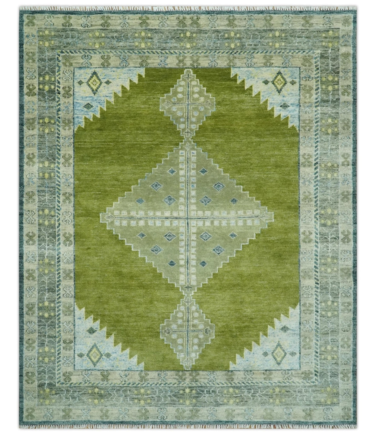 Green, Blue and Gray Hand Knotted Traditional Heriz 8x10 wool area rug
