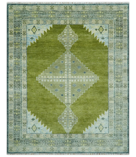 Green, Blue and Gray Hand Knotted Traditional Heriz 8x10 wool area rug