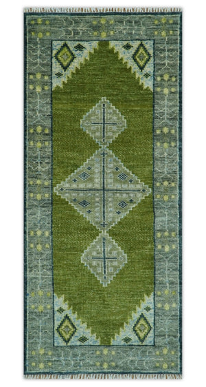 Green, Blue and Gray Hand Knotted Traditional Heriz Multi Size wool area rug