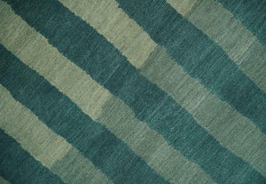 Green, Ivory and Beige Stripes Pattern Hand knotted 5.6x8 wool Area Rug