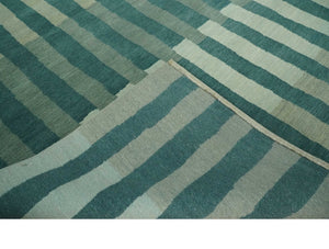 Green, Ivory and Beige Stripes Pattern Hand knotted 5.6x8 wool Area Rug