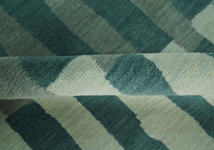 Green, Ivory and Beige Stripes Pattern Hand knotted 5.6x8 wool Area Rug