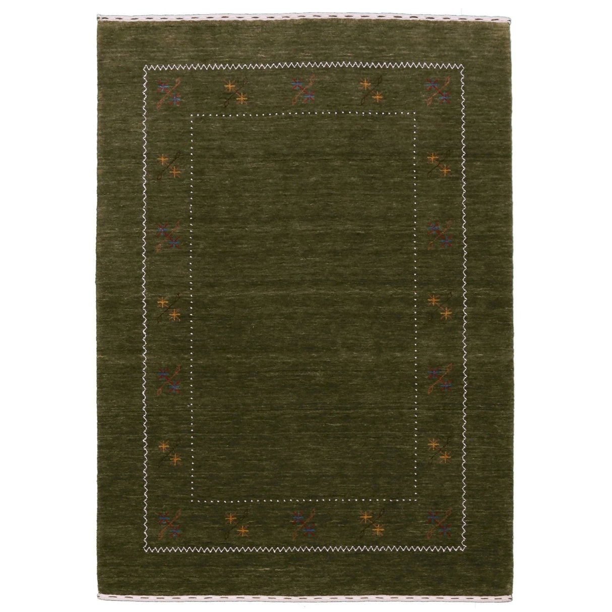 Green Modern Gabbeh Border Design Hand Loomed Wool Area Rug