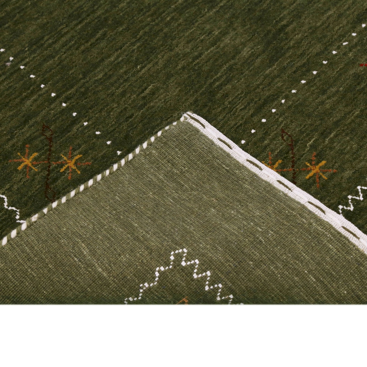 Green Modern Gabbeh Border Design Hand Loomed Wool Area Rug
