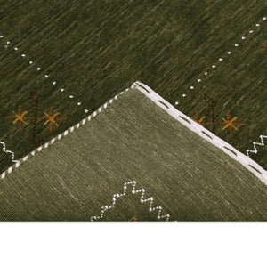 Green Modern Gabbeh Border Design Hand Loomed Wool Area Rug