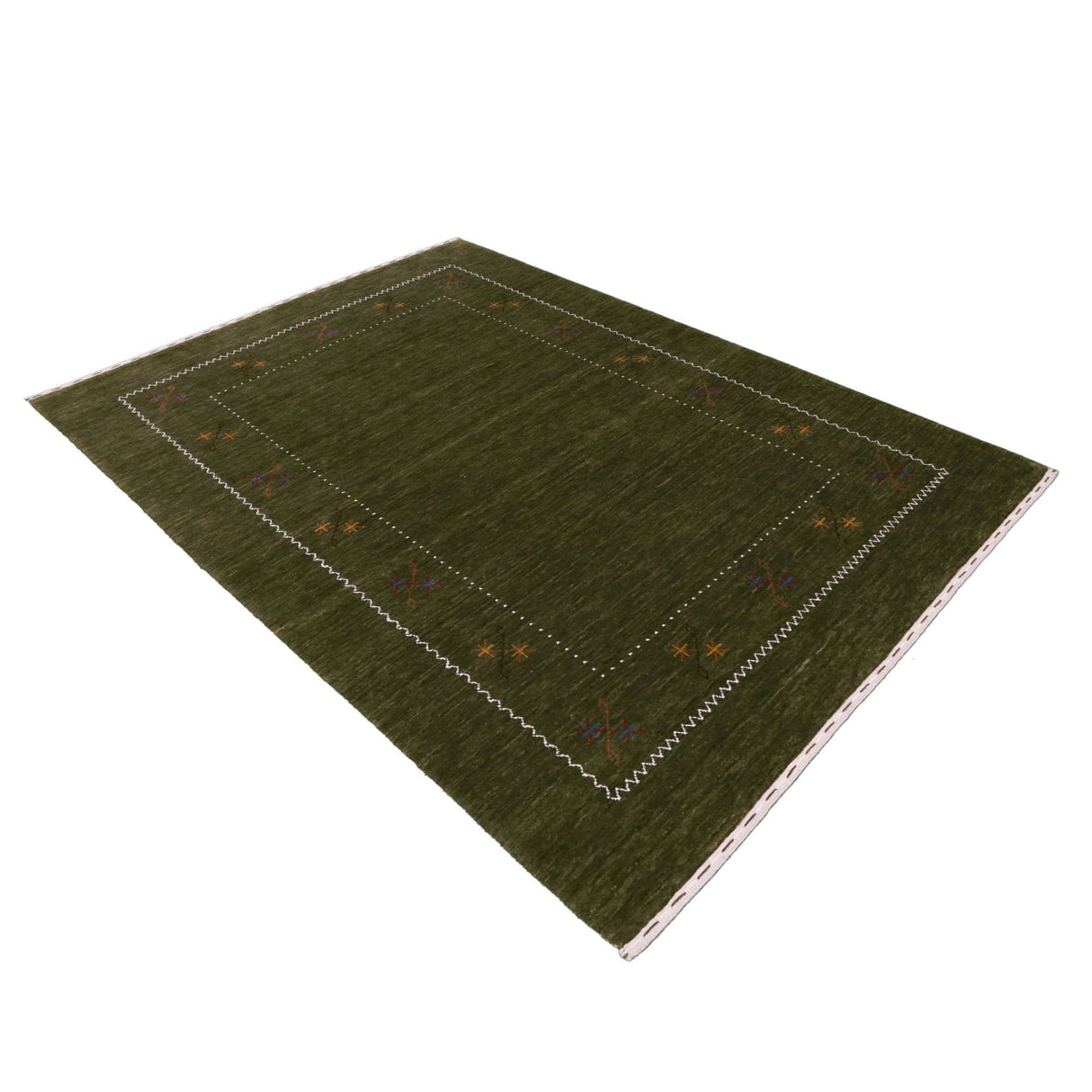 Green Modern Gabbeh Border Design Hand Loomed Wool Area Rug