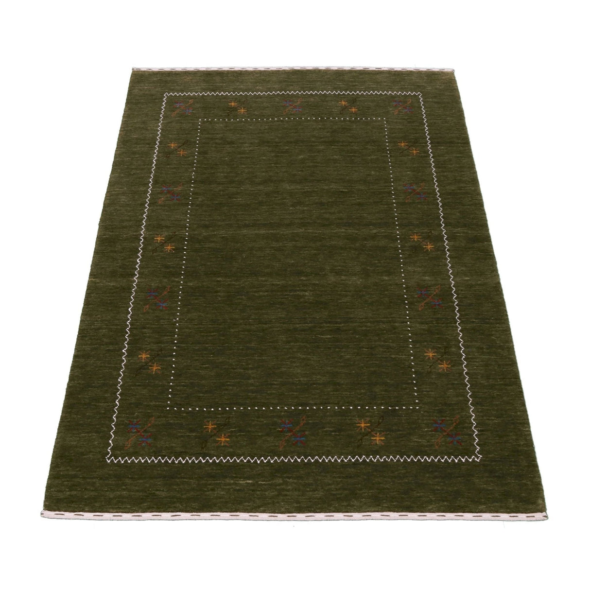 Green Modern Gabbeh Border Design Hand Loomed Wool Area Rug